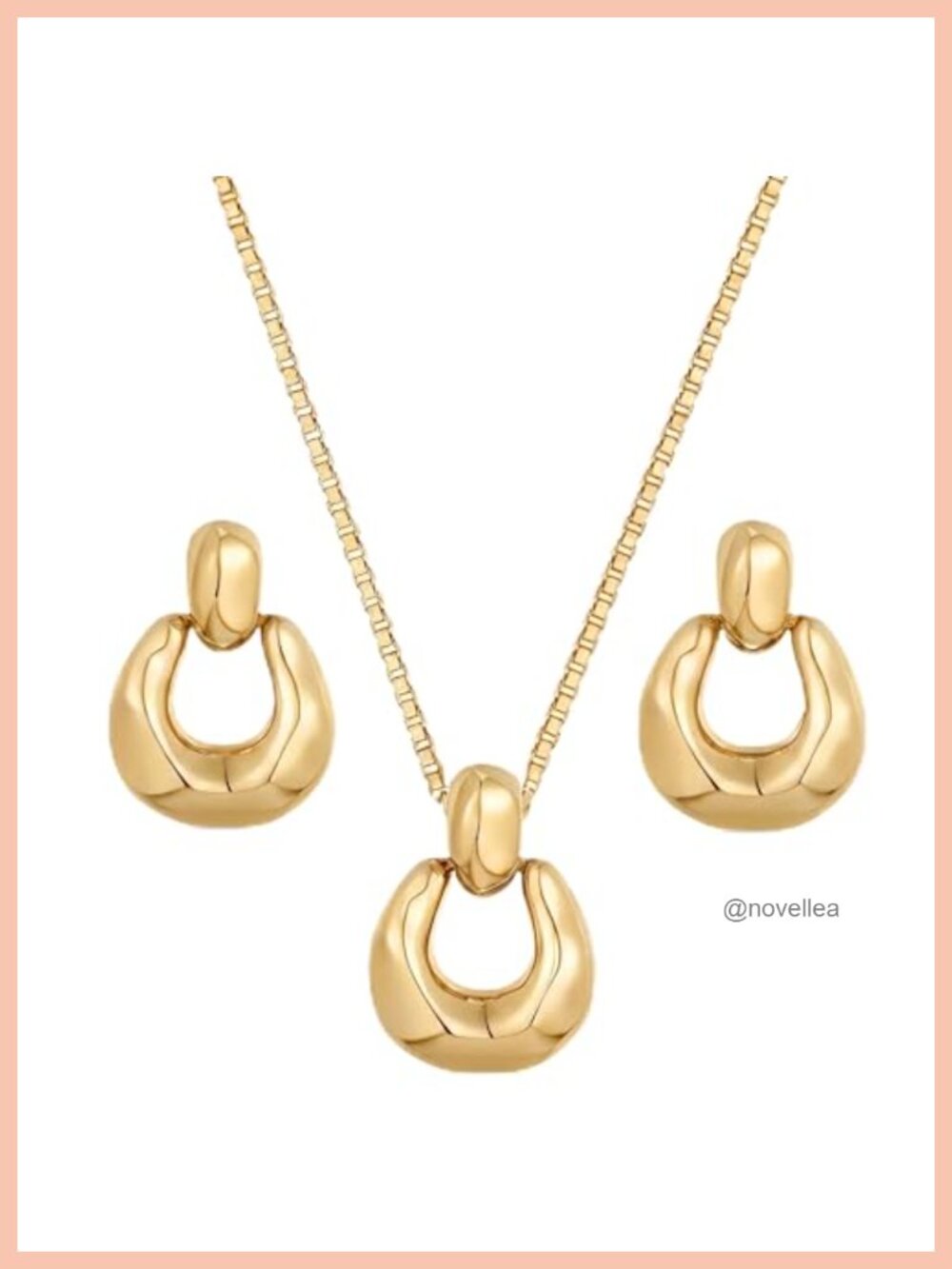 18K Gold Plated Stainless Steel Jewelry Set - Necklace & Hoop Earrings for Women